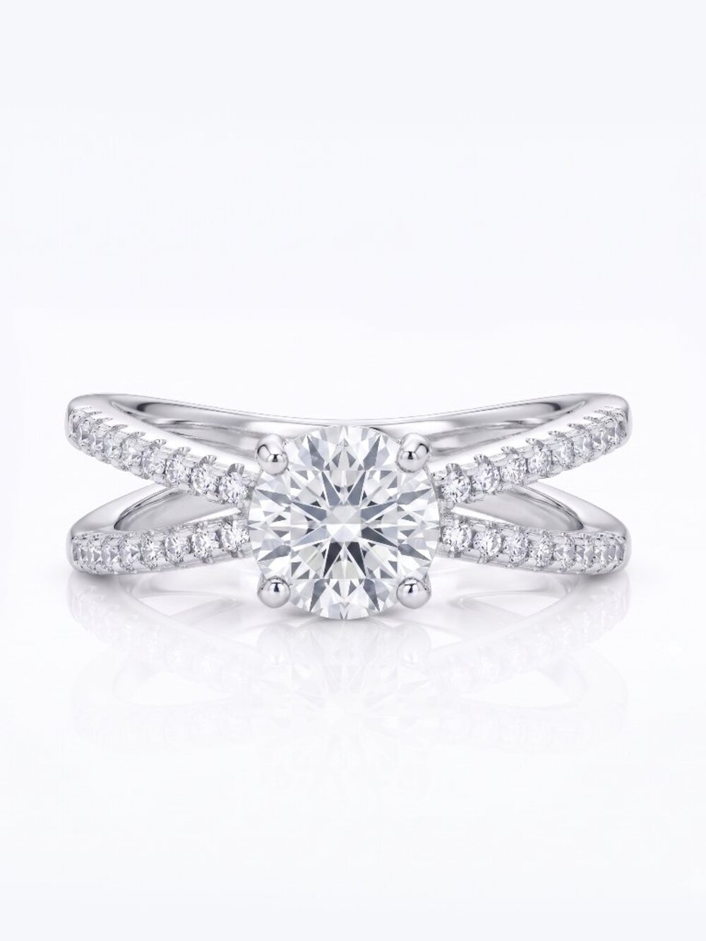 Round cut double band bow style ring, 925 Sterling Silver